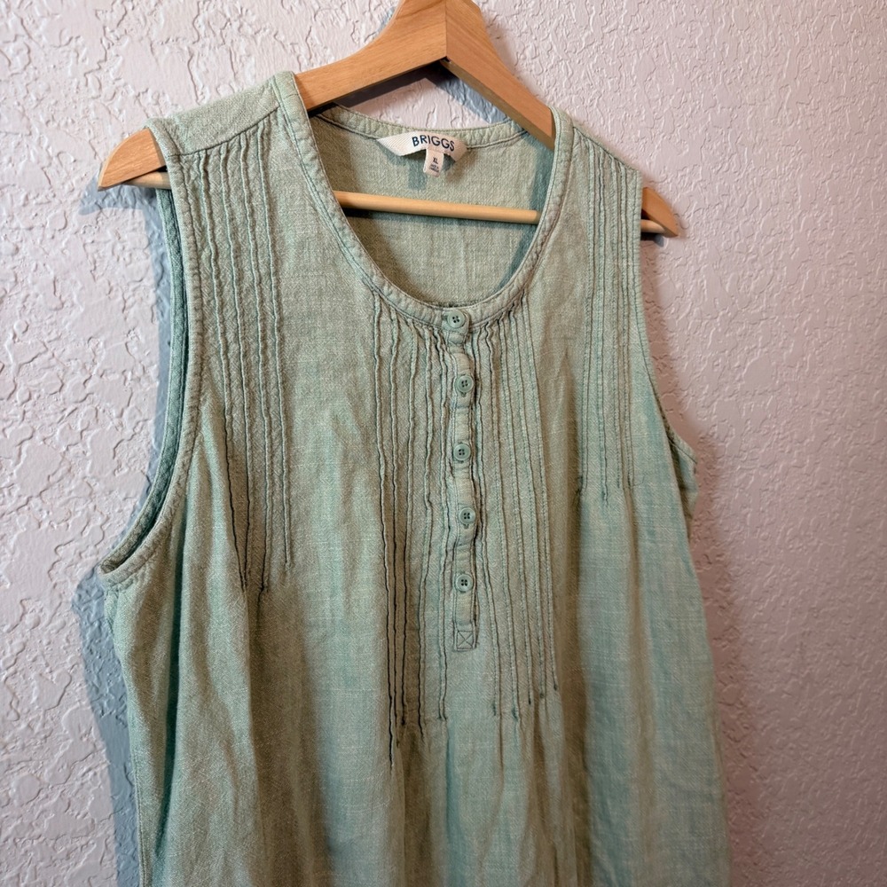 Briggs Linen Blend Pintuck Sleeveless Shift Dress XL Sage Green Cottagecore - Picture 3 of 6